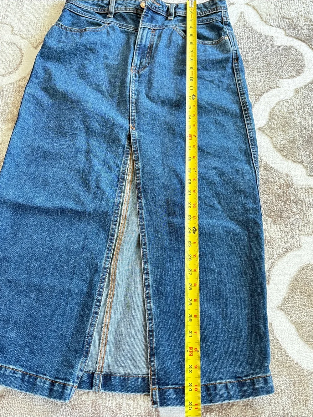 Lefties Vintage Denim  Maxi Stretch High-Waisted Front Slit A-Line Jean Skirt - Picture 4 of 11